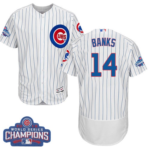 Men's Majestic Chicago Cubs #14 Ernie Banks White 2016 World Series Champions Flexbase Authentic Collection MLB Jersey Y4Q7