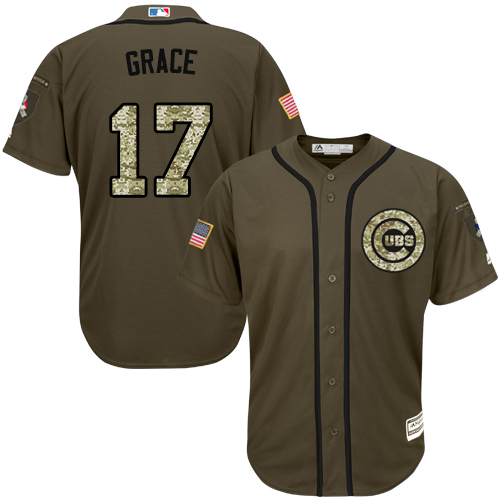 Men's Majestic Chicago Cubs #17 Mark Grace Replica Green Salute to Service MLB Jersey A7U4