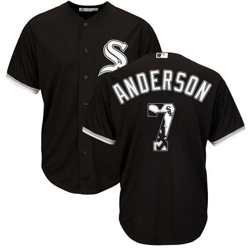 Men's Majestic Chicago White Sox #7 Tim Anderson Authentic Black Team Logo Fashion Cool Base MLB Jersey S0A3